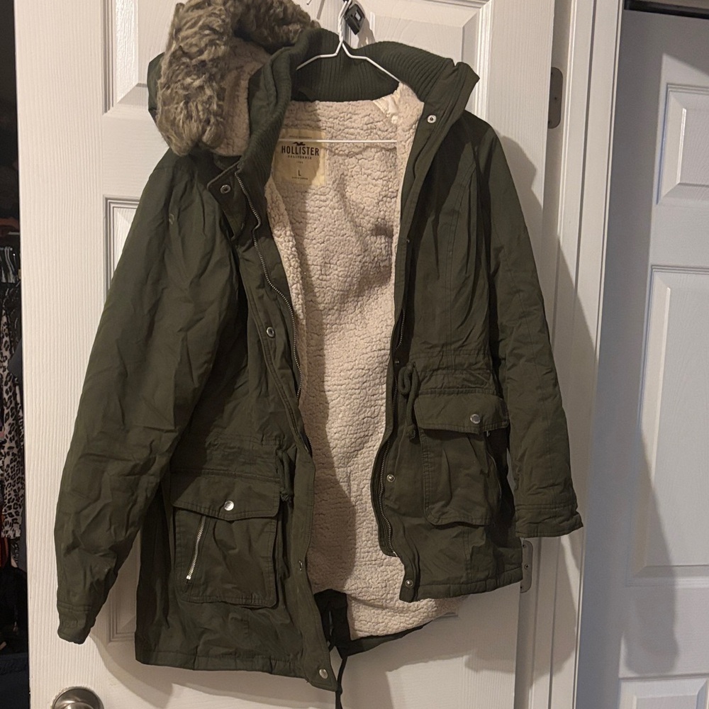 Hollister Khaki Parka with Faux Fur Trim